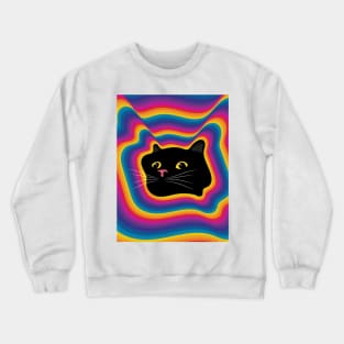 curious black cat with yellow eyes Crewneck Sweatshirt